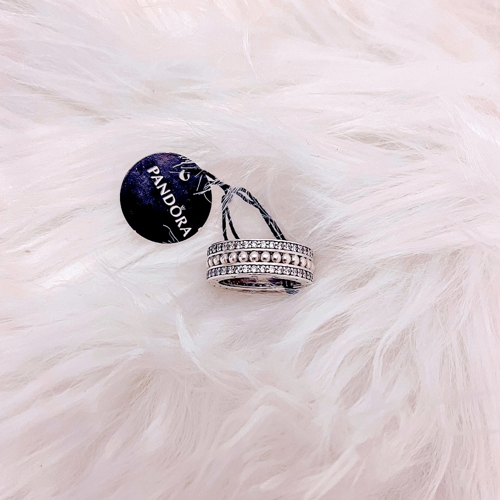 Pandora Logo Silver Ring with Clear Cubic Zirconia